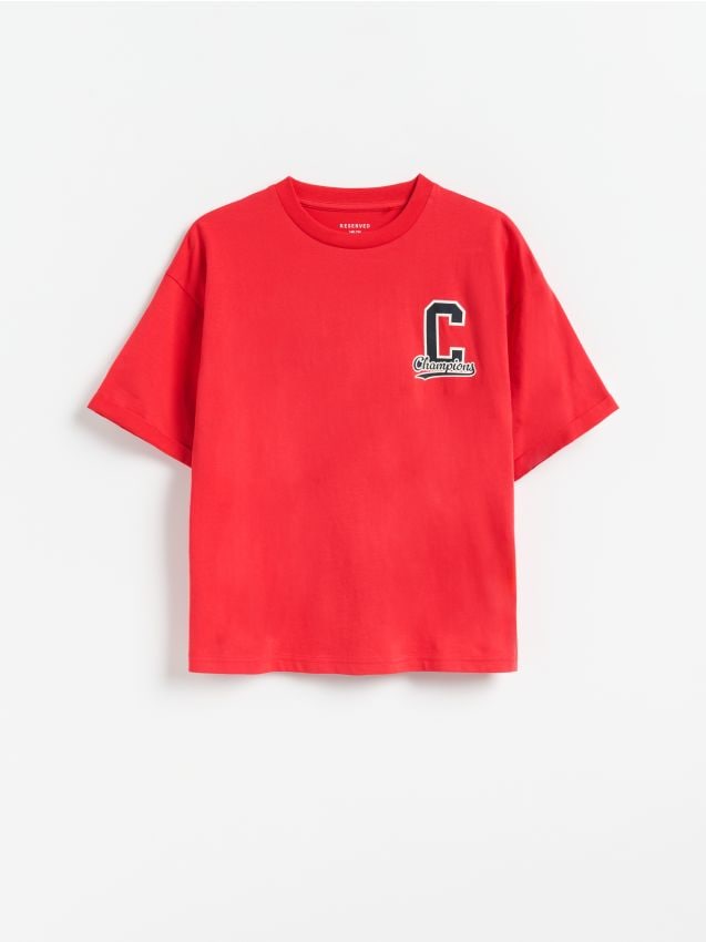 Reserved - Bawełniany t-shirt - czerwony