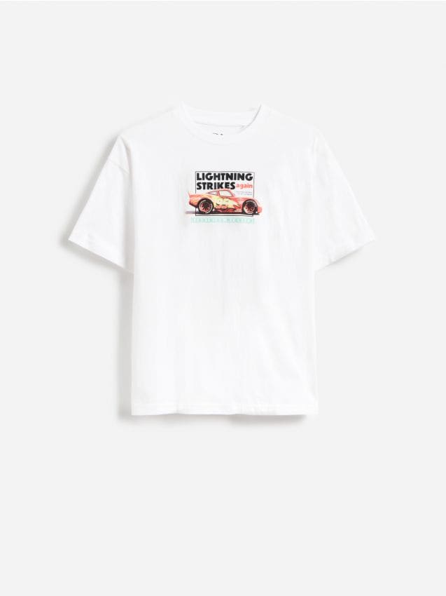 Reserved - Bawełniany t-shirt Auta - biały