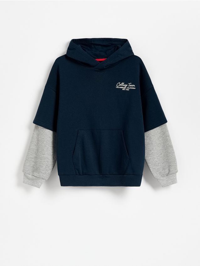 Reserved - Bawełniana bluza z kapturem - granatowy