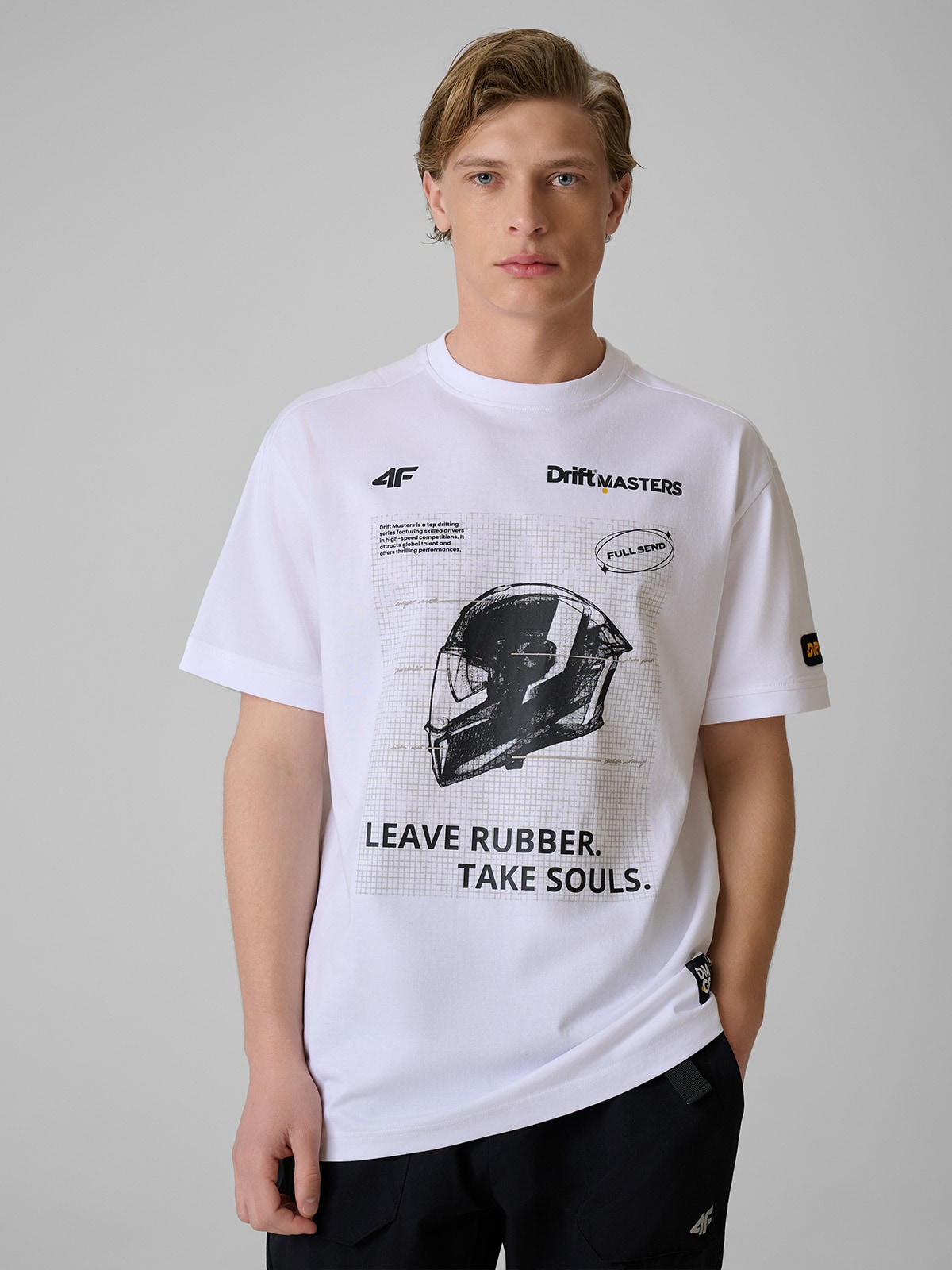 4F T-shirt loose z nadrukiem uniseks 4F x Drift Masters - biały XXL