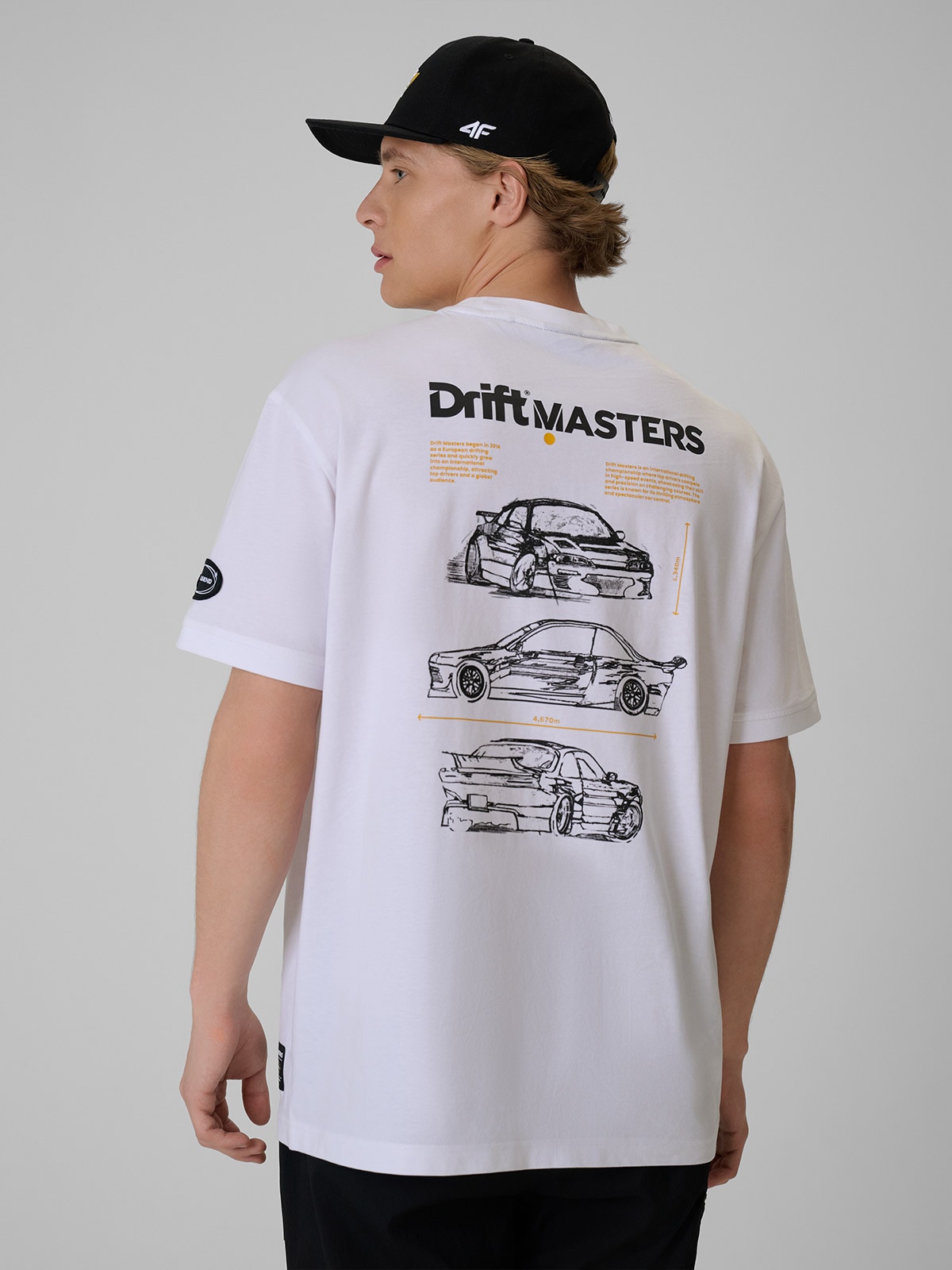 4F T-shirt loose z nadrukiem uniseks 4F x Drift Masters - biały XS