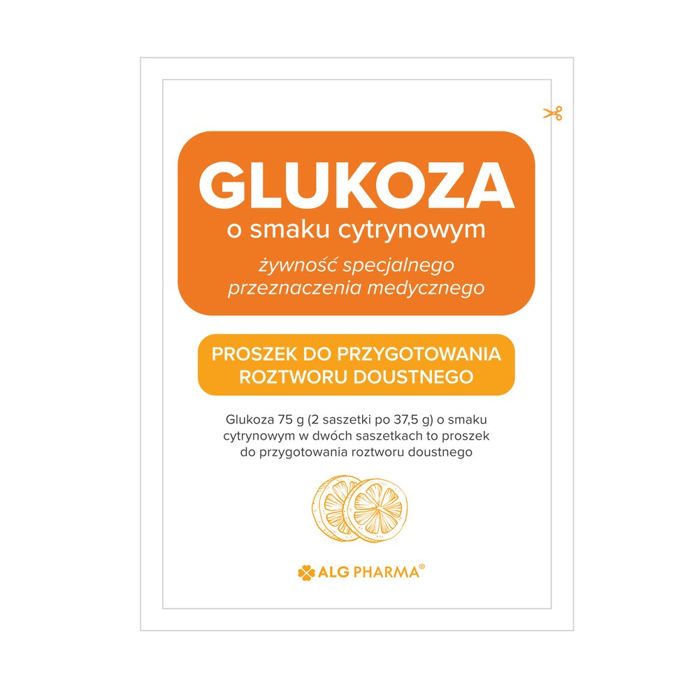 Alg Pharma, glukoza, proszek do przygotowania roztworu, 2 saszetki po 37,5 g
