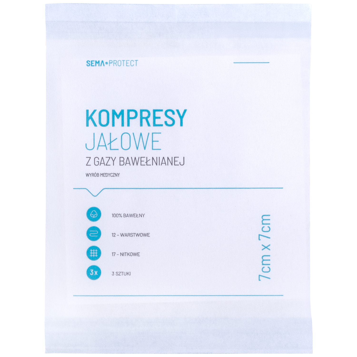 SEMA Protect, kompresy jałowe z gazy, 17-nitkowe, 12-warstwowe, 7 cm x 7 cm, 3 sztuki