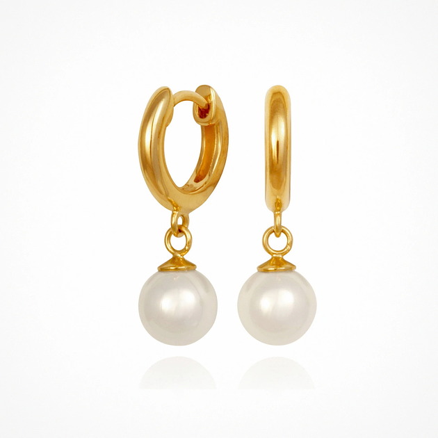 Kolczyki kreolki Pearl Gem z perłami Seashell- srebro 925 pozłacane