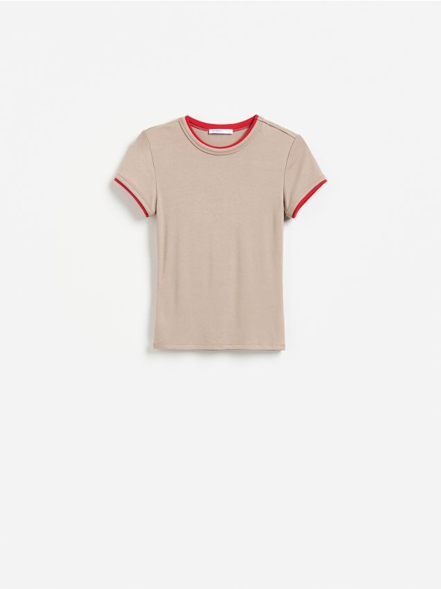 Reserved - T-shirt z modalem - beżowy