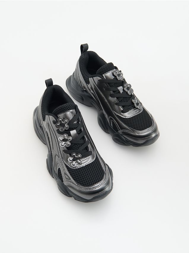Reserved - Sneakersy z łączonych materiałów - czarny