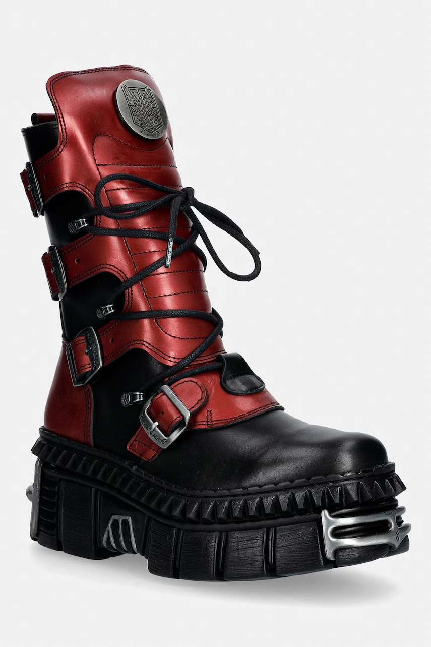 New Rock CRUST NEGRO + NOMADA ROJO + IMPERFECT TOWER NEGRO TORNILLOS workery damskie skórzane