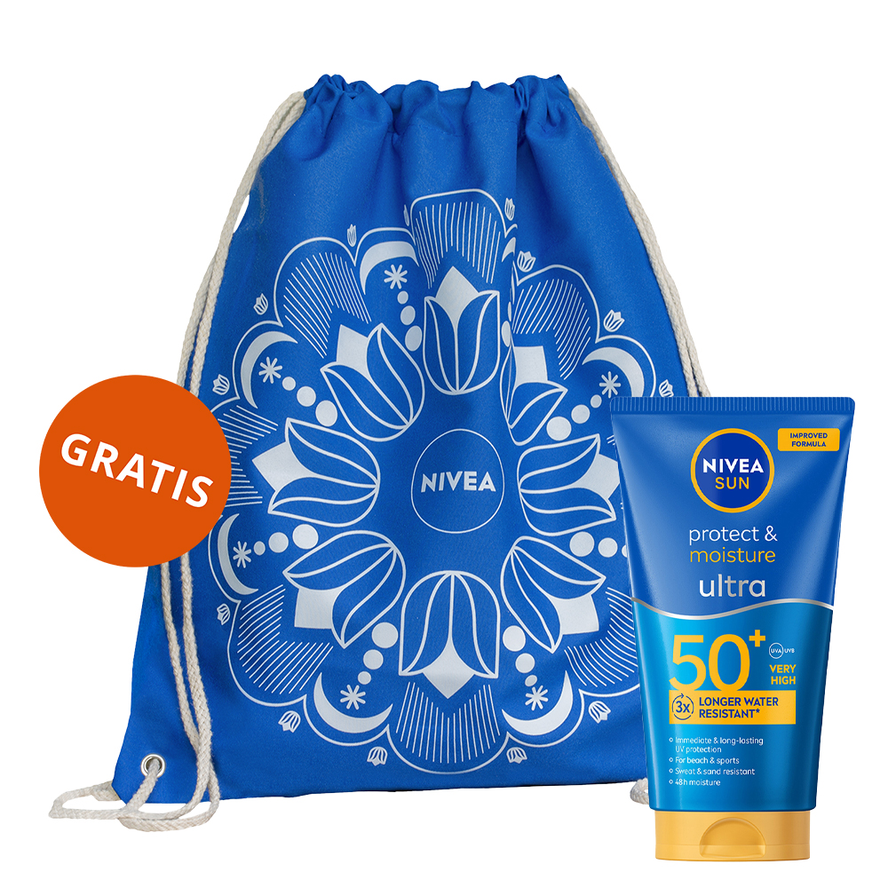 Nivea Sun Protect & Moisture Ultra, nawilżający balsam do opalania, wodoodporny, SPF 50+, 150 ml + plecak plażowy gratis