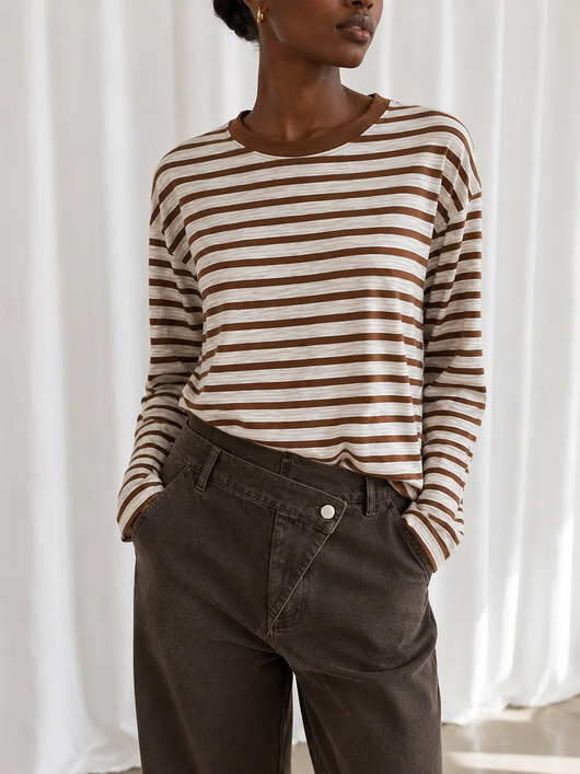 Longsleeve stripes chocolate ecru