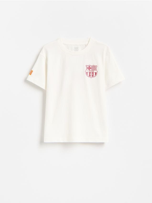 Reserved - T-shirt FC Barcelona - złamana biel