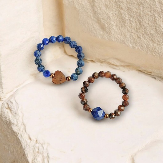PREMIUM : zestaw pierścionków : lapis lazuli, tygrysie oko