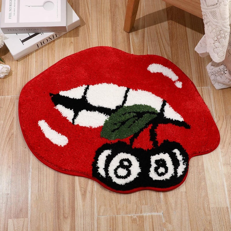 Pikowana mata łazienkowa - antypoślizgowa, miękka, chłonna i zmywalna - wzór Red Lips - wyjątkowy prezent - 40*60 cm