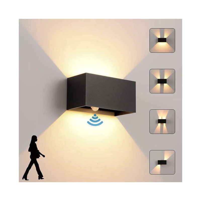 Kinkiet wewnętrzny/zewnętrzny z czujnikiem ruchu, nowoczesna lampa ścienna LED 24W, 3000K IP65 ciepła biel, czarny B