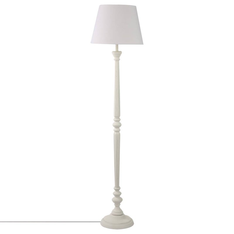 LAMPA PODŁOGOWA Leo 156 cm biała LNIANY KLOSZ włącznik nożny