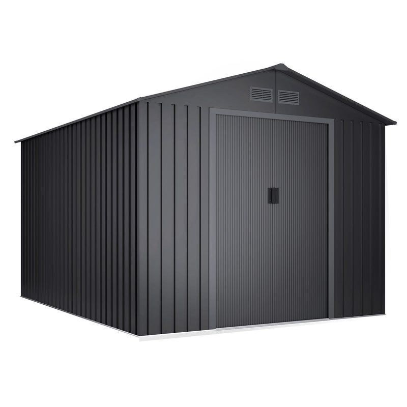 Domek narzędziowy metalowy Light Anthracite 8,08 m², podwójne drzwi przesuwne, otwory wentylacyjne, szary, do przechowywania w ogrodzie