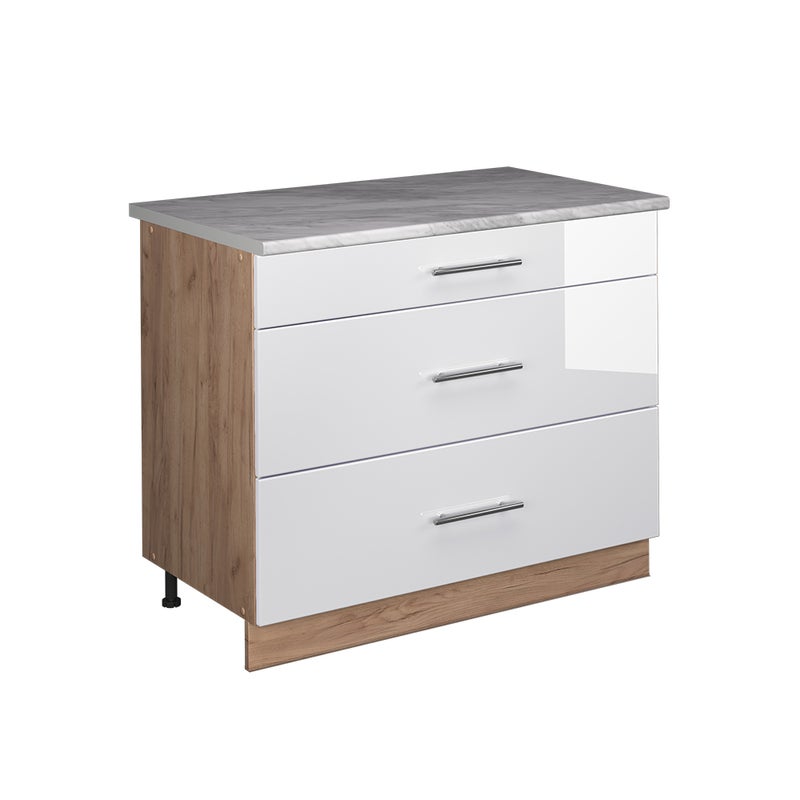 Vicco Szafka dolna Fame-Line, Biały wysoki połysk/Dąb goldkraft, 100 cm, BP Marmur