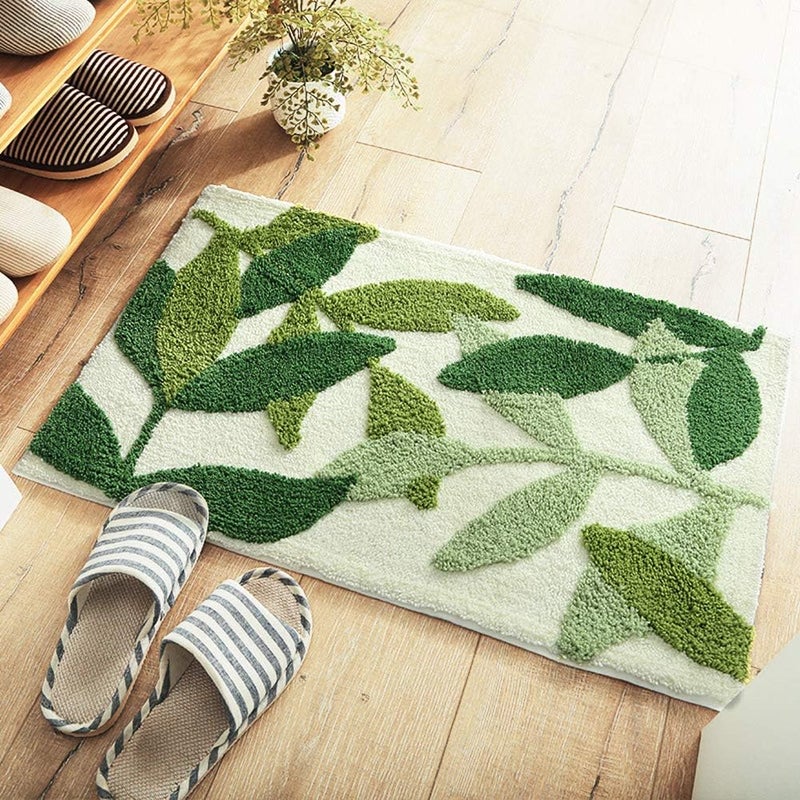 Mata łazienkowa antypoślizgowa, 50 x 80 cm, mata łazienkowa Green Leaf, supermiękka i chłonna, dywanik łazienkowy z mikrofibry