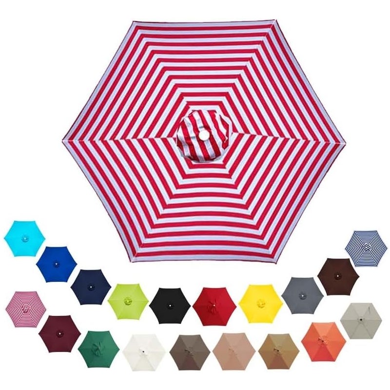 Zamienny parasol ogrodowy, pokrowiec z tkaniny na patio, do ogrodu, basenu, wspornikowy, 6 ramion, 3 m, czerwono-białe paski