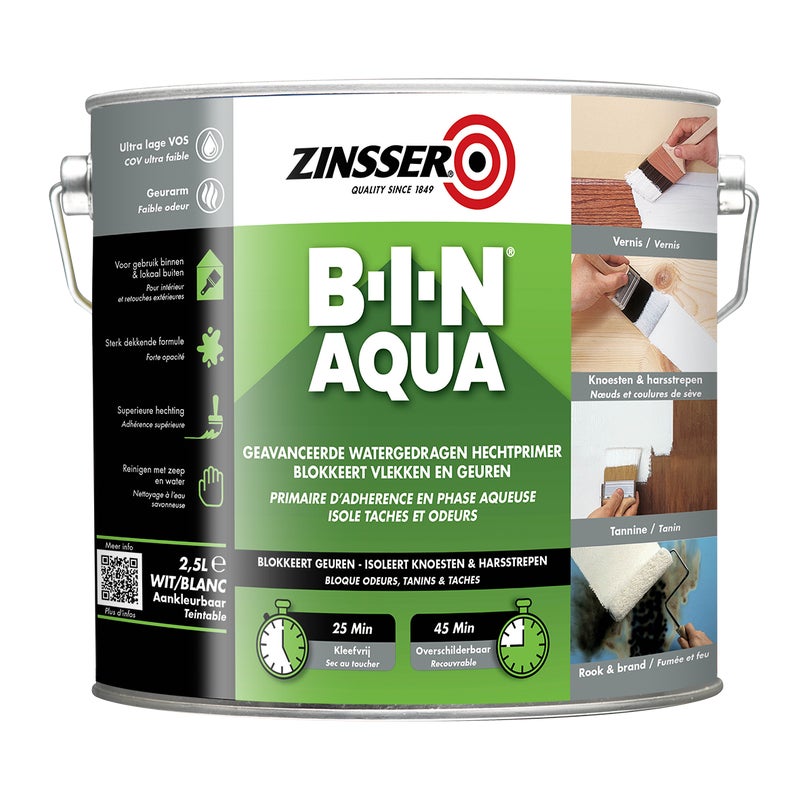 Zinsser Profesjonalny bloker plam, wodny podkład na bazie szelaku BIN AQUA biały 2.5L