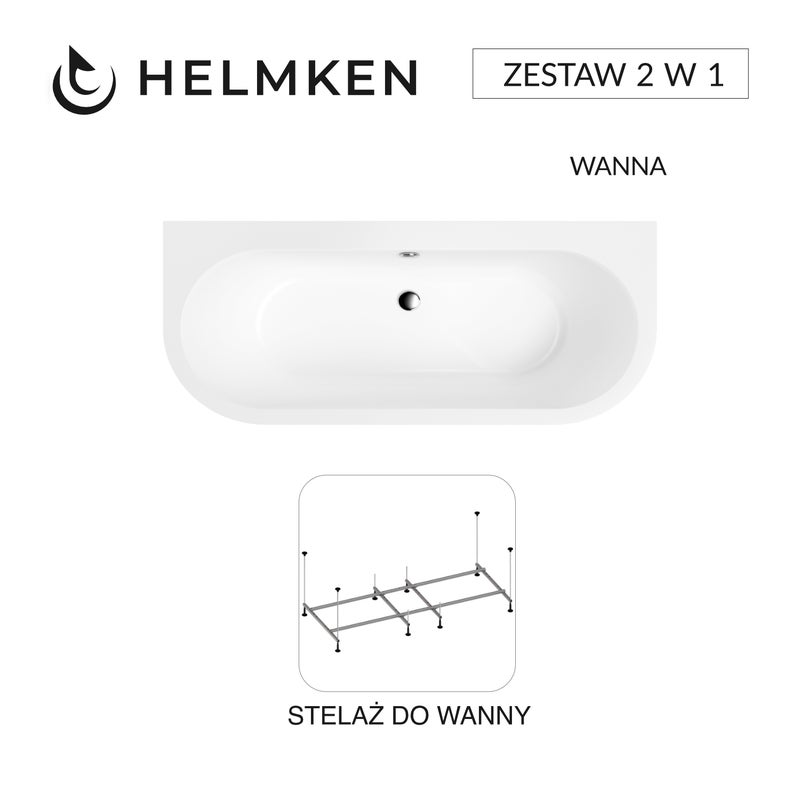 Helmken Wanna półokrągła akrylowa 170x75 Imperia + Stelaż do wanien 21210028 / 35080075-2S