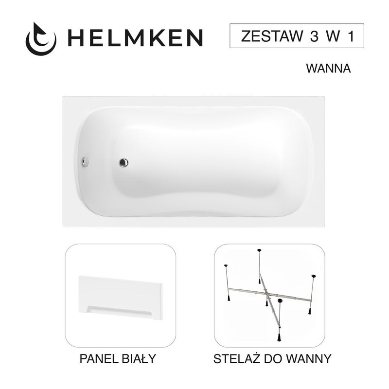 Helmken Wanna akrylowa Edelva 130 х 70 + Panel Biały + Stelaż uniwersalny do wanien 21230020 / 23094001-2S