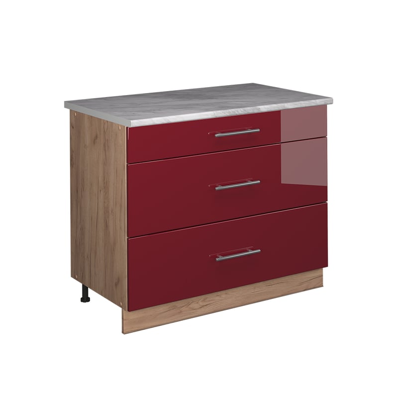 Vicco Szafka dolna Fame-Line, Bordowy wysoki połysk/Dąb goldkraft, 100 cm, BP Marmur