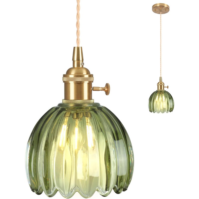 Lampa wisząca do wnętrz w stylu retro, E27, 12 cm, z zielonym szklanym kloszem (żarówka nie jest dołączona)