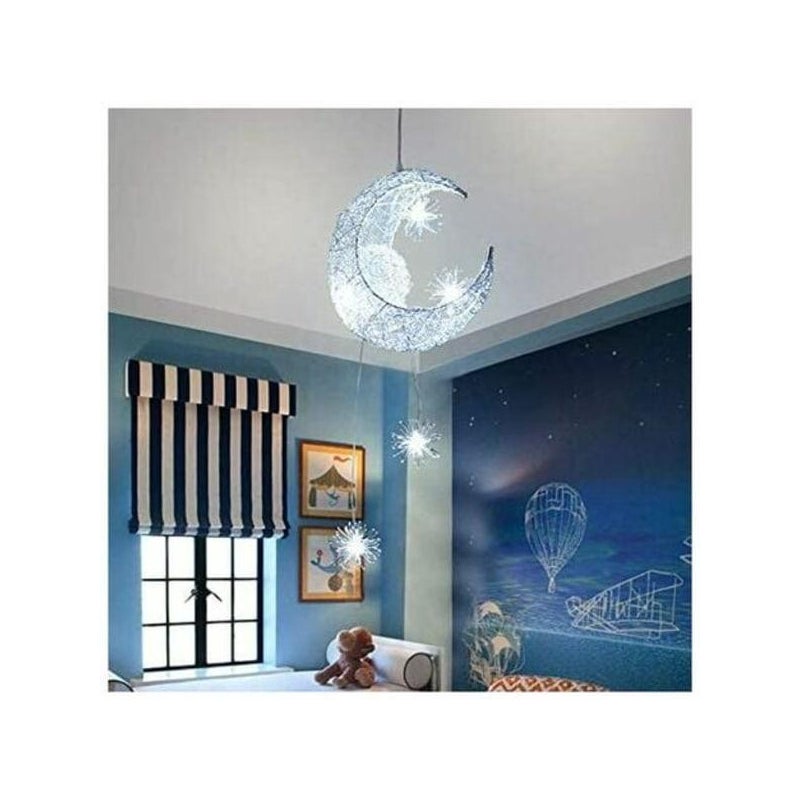 Wiszący żyrandol LED, kreatywna lampa sufitowa w kształcie księżyca, gwiazdy i bajki, do pokoju dziecięcego, salonu lub domu