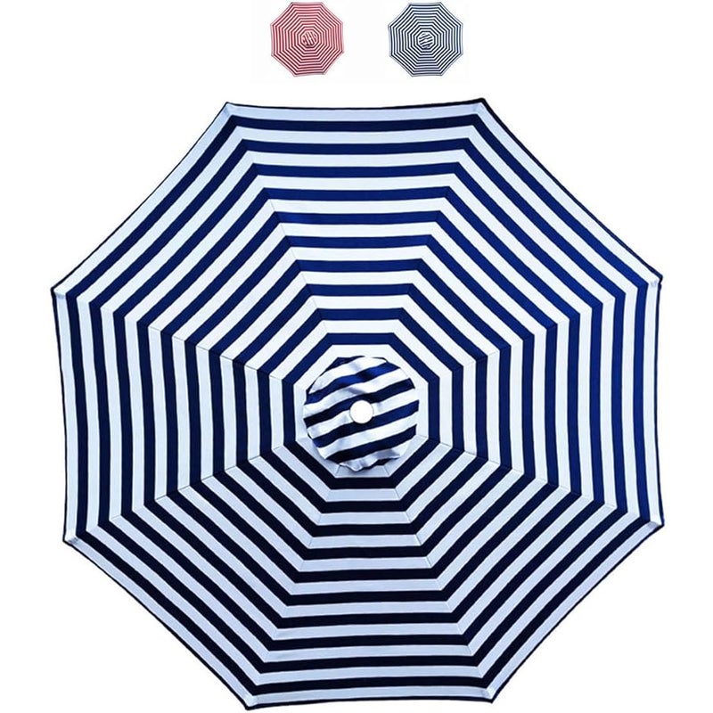 Pokrowiec na parasol ogrodowy, 8 żeber, 3 m, wodoodporny, odporny na promieniowanie UV, płótno zamienne, niebiesko-białe paski