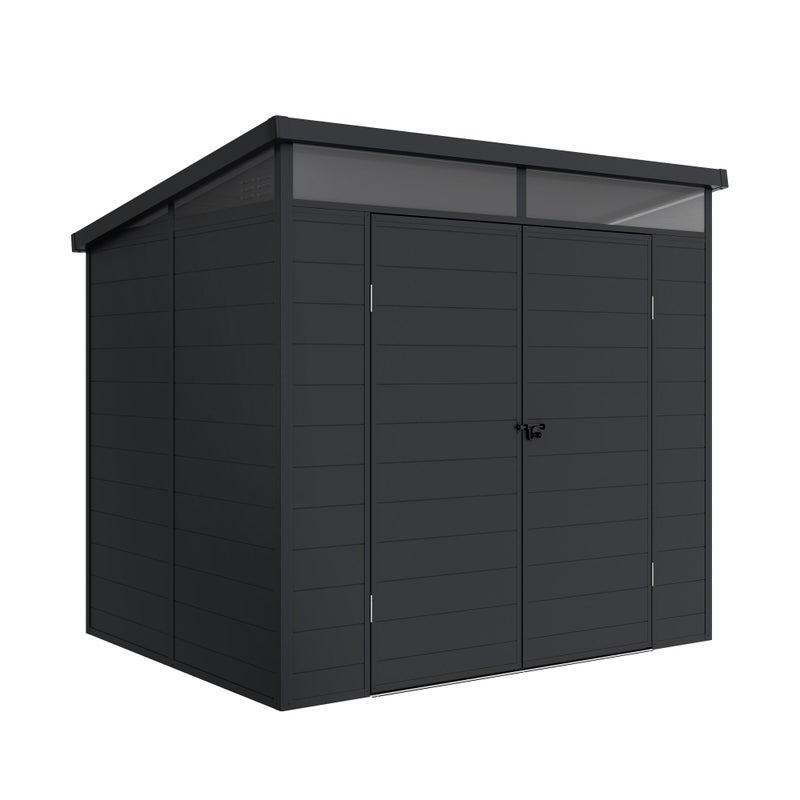 Domek ogrodowy z żywicy Terra 4,57 m², 181x143x204 cm, drzwi na zawiasach, świetlik z naturalnym światłem, bezpieczne przechowywanie w ogrodzie