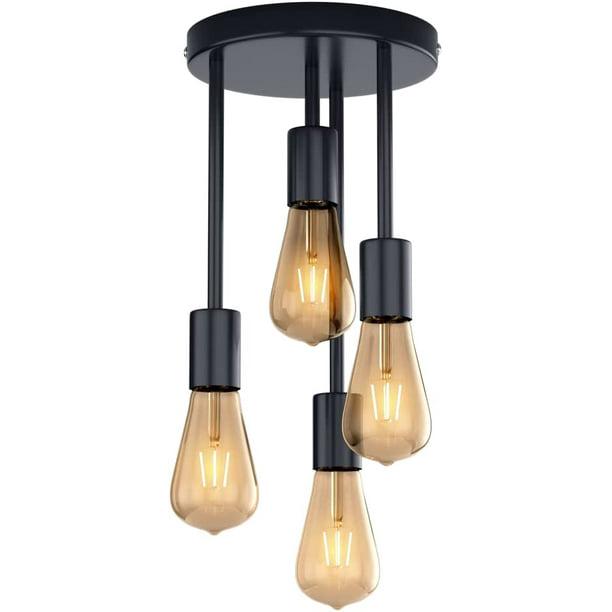 Lampa Sufitowa Vintage, Lampa Industrialna Retro z Metalu E27 LED Czarna Kinkiet 4 Gniazda Wisząca Lampa do Jadalni Kuchnia Salon Bar Restauracja