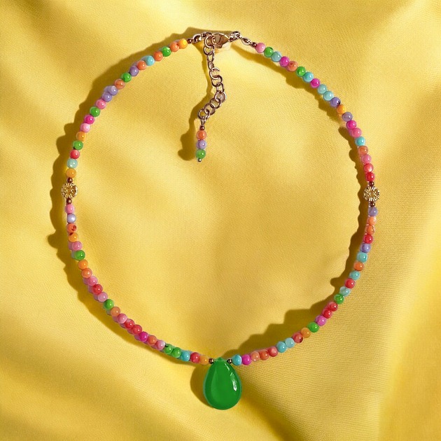Choker : summer collection : kolorowa muszla, jadeit