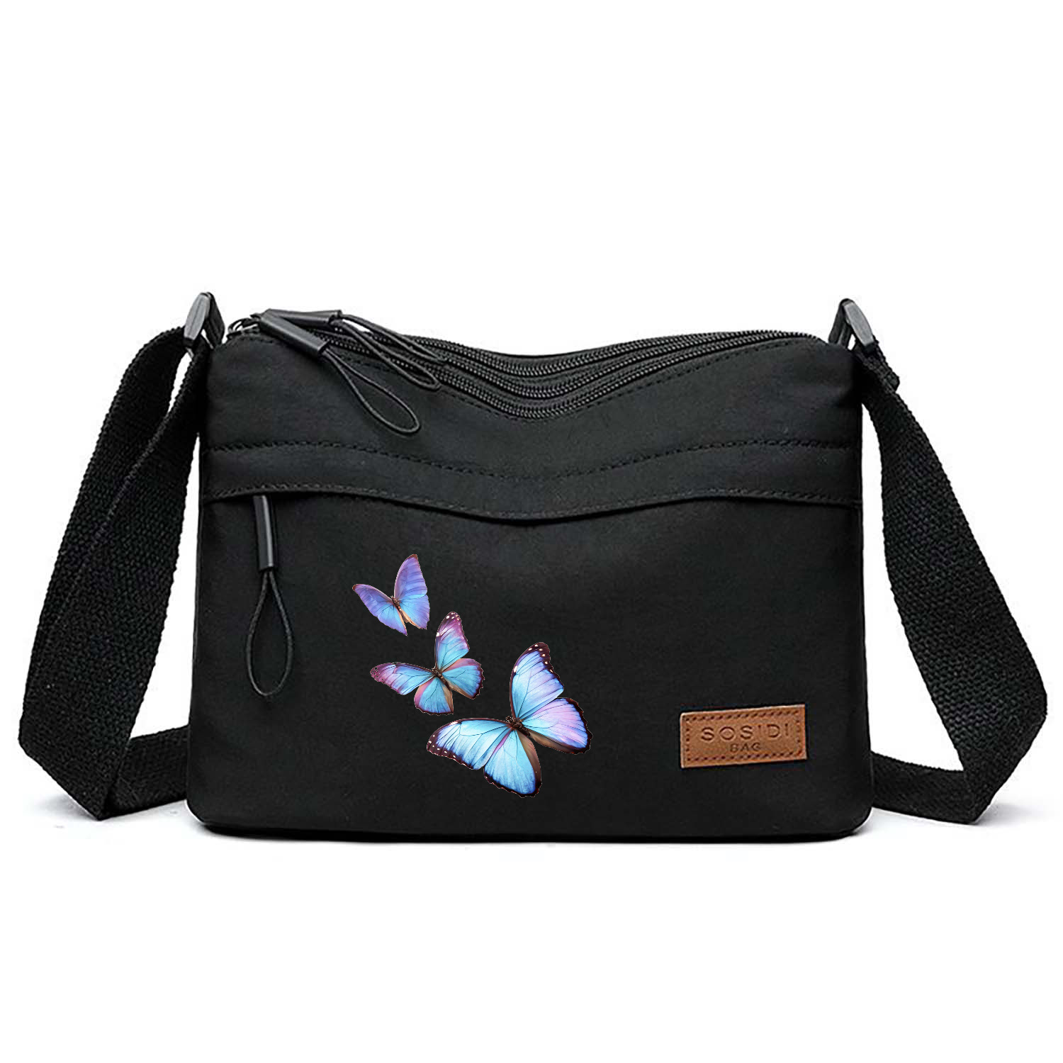 TEMU Modna Torba Crossbody, Wzór z Motywem Motyla, Wielofunkcyjna Torba na Ramię, Lekka i Codzienna, Wielokomorowa Konstrukcja na Zamek, Uniwersalna