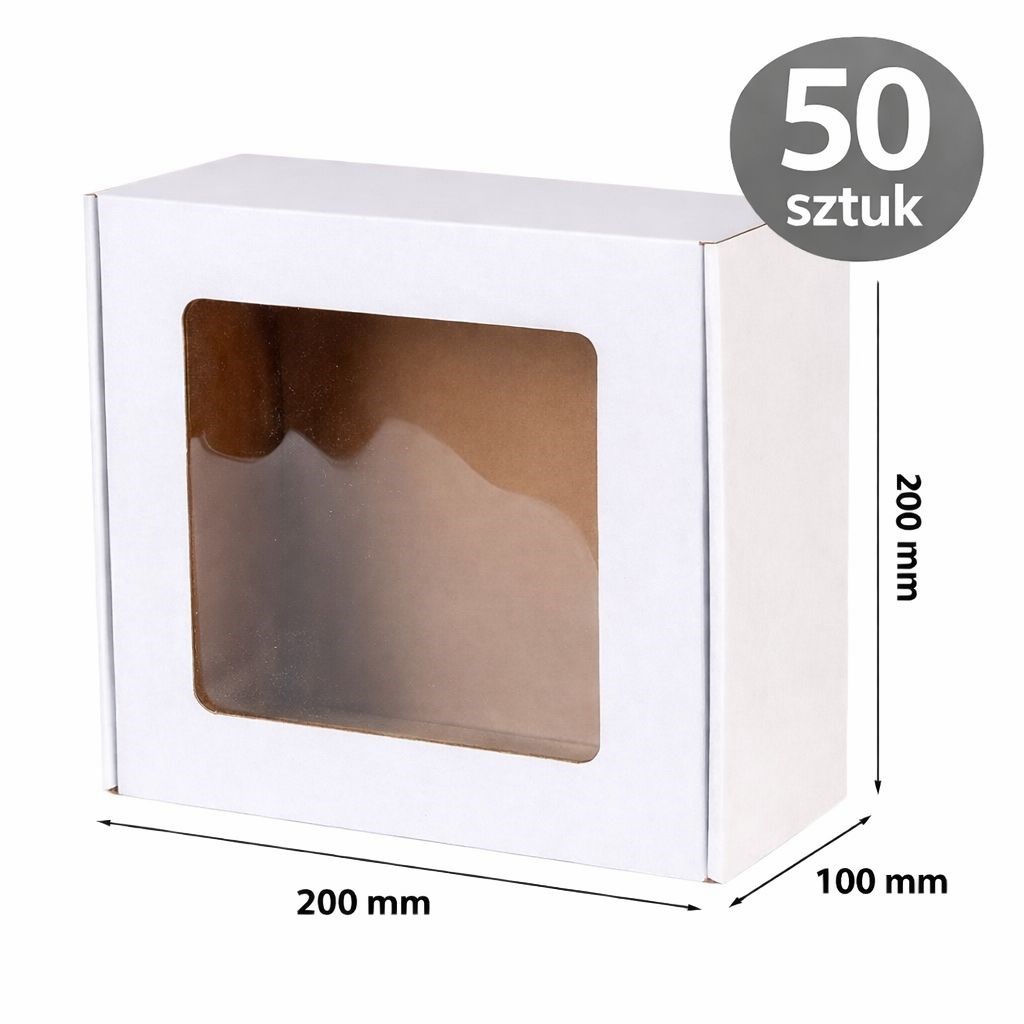Białe pudełko fasonowe z okienkiem 200x200x100 mm 50 sztuk