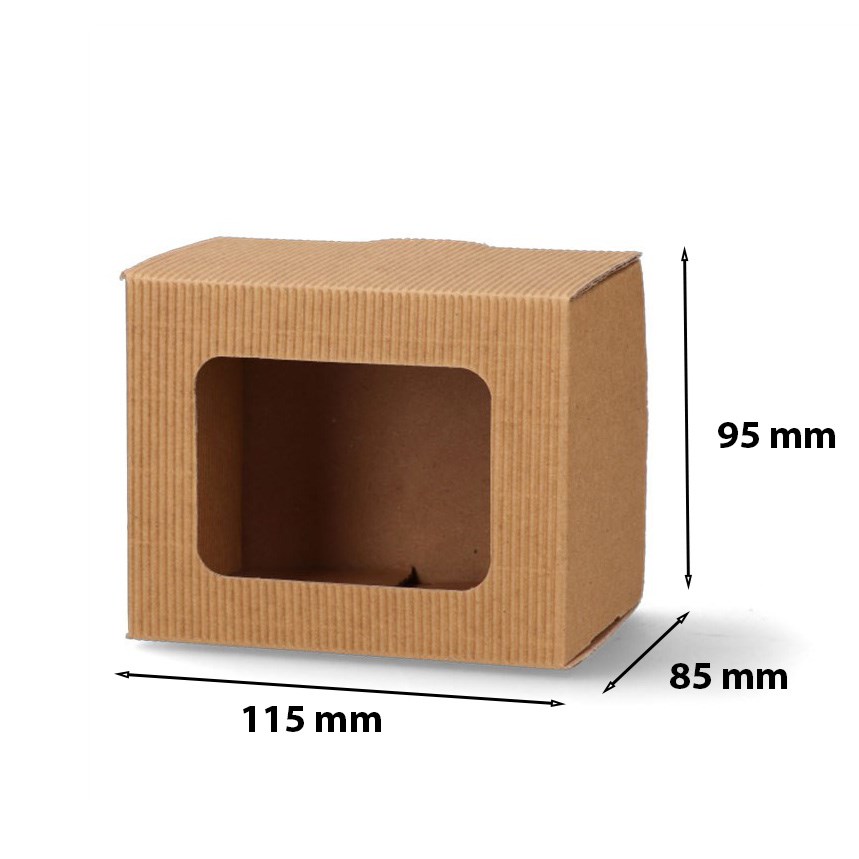 Pudełko fasonowe kartonowe na kubek z okienkiem 115x85x95 mm brązowe
