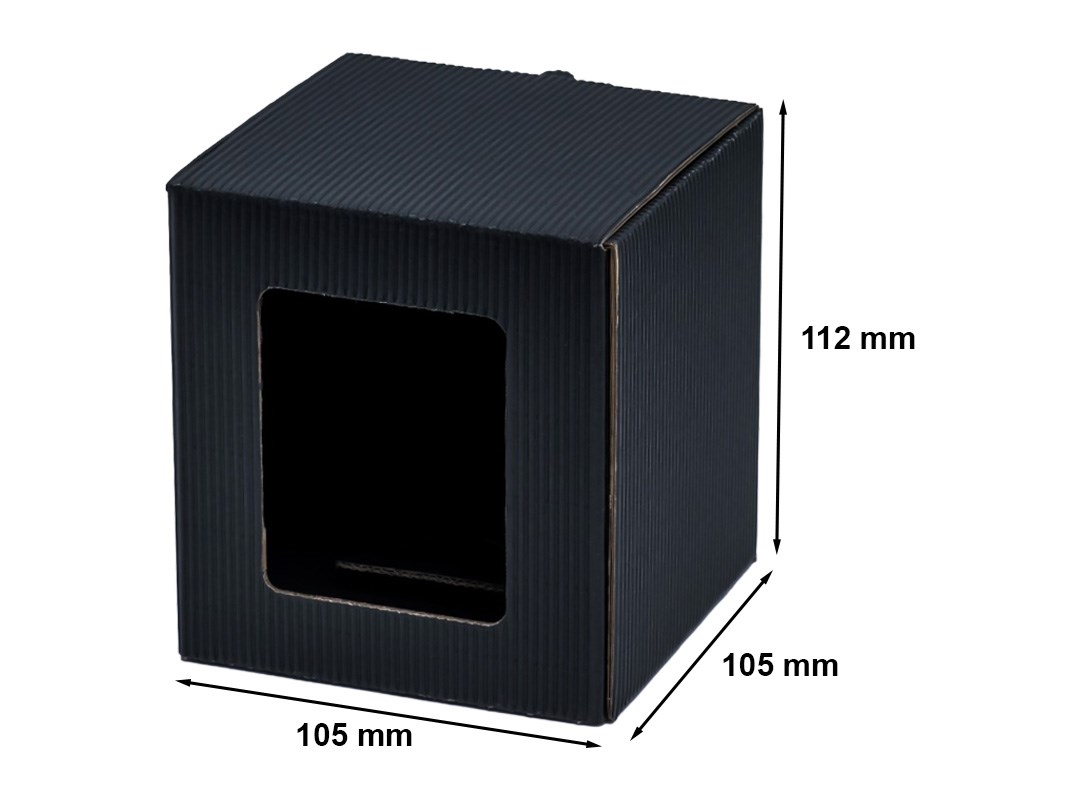 Pudełko fasonowe kartonowe na kubek czarne z okienkiem 105x105x112 mm