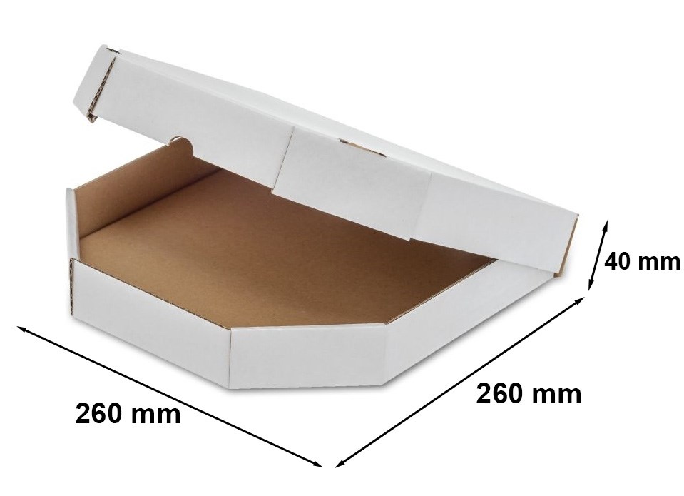 Kartony białe na pizzę, pudełka do pizzy 260x260x40 mm 430 g/m2