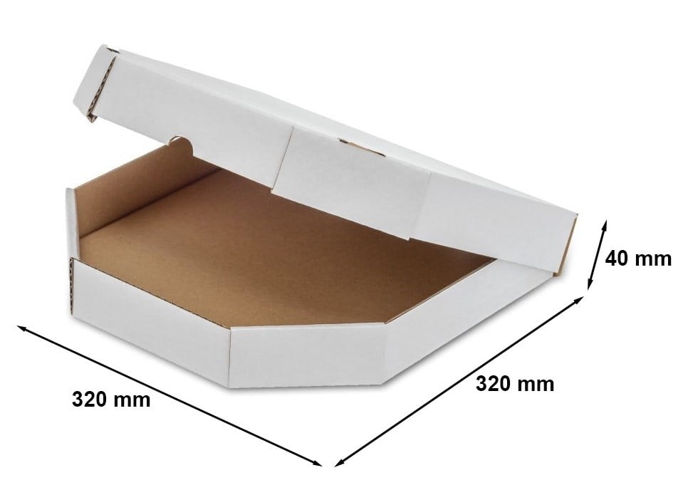 Opakowanie tekturowe na pizzę, pudełko kartonowe 320x320x40 mm białe