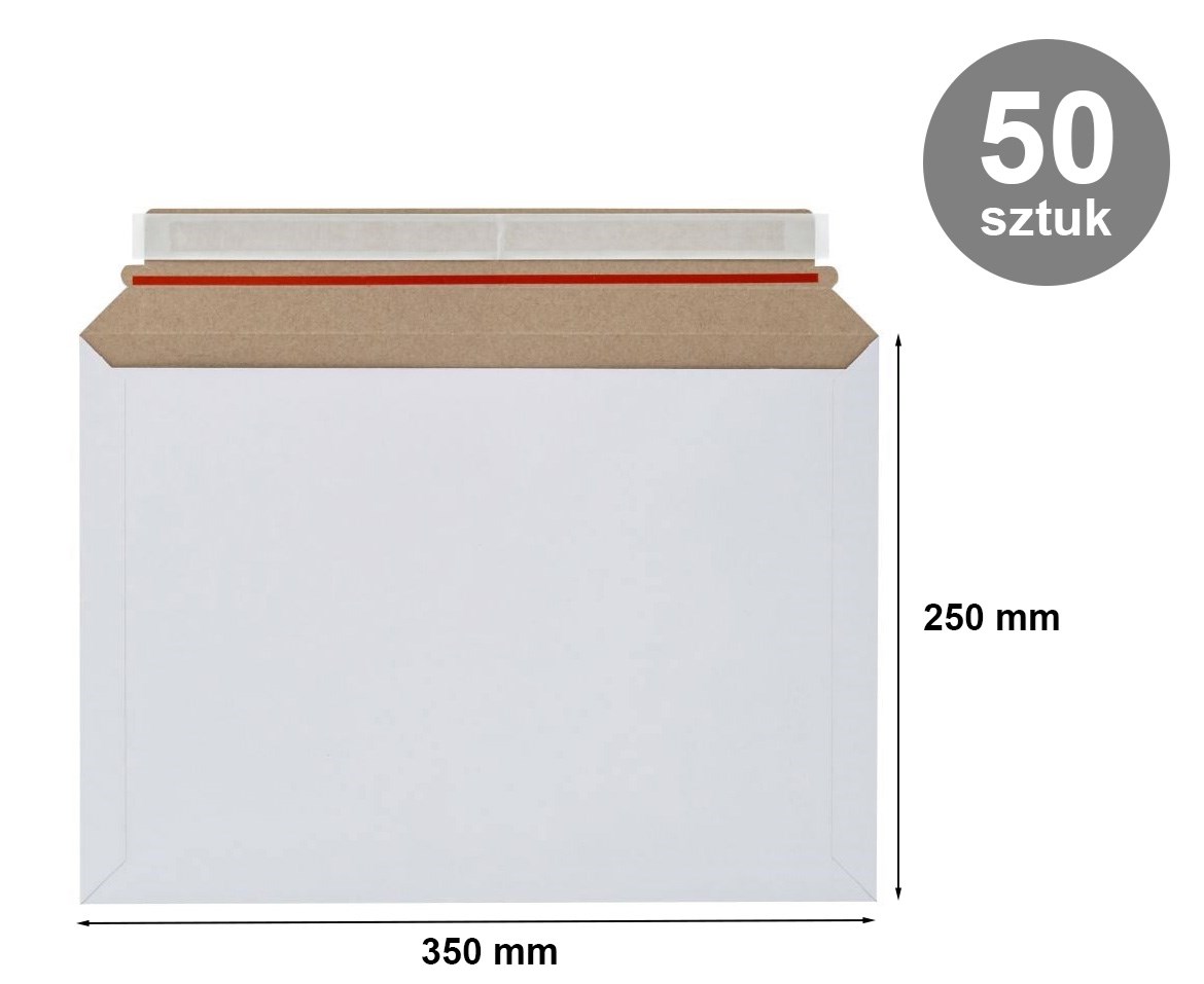 Koperty kartonowe kurierskie samoprzylepne białe B4 250x350 mm, 50 szt