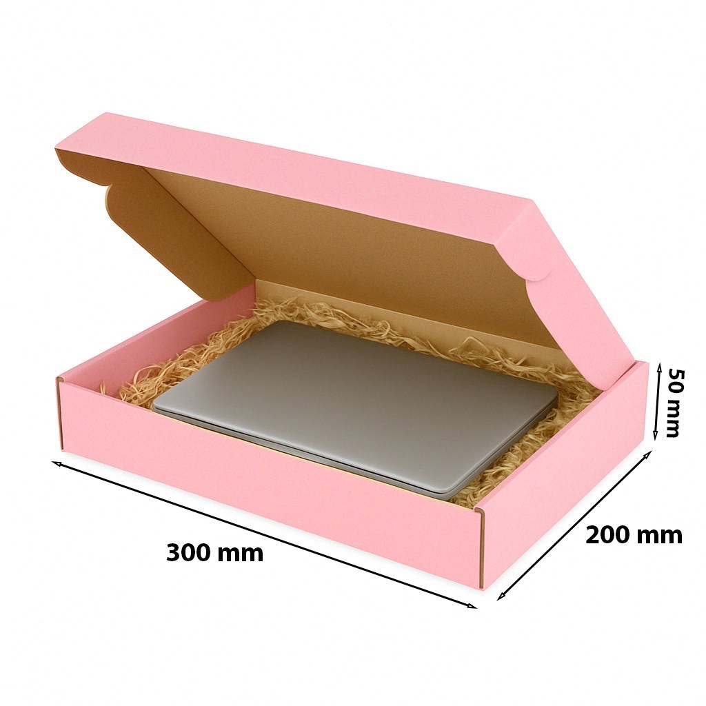 Różowe pudełko fasonowe z kartonu 300x200x50 mm zewnętrzne