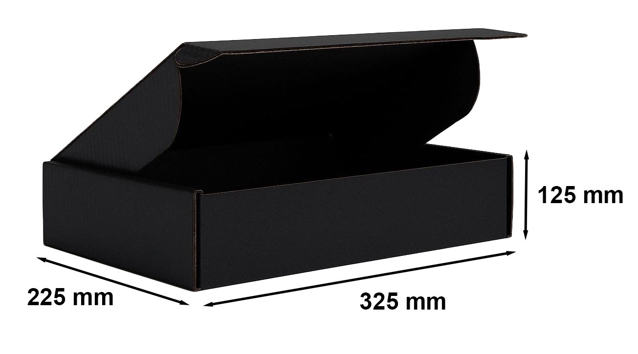 Karton wykrojnikowy 325x225x125 mm zewn. czarny, pudełko fasonowe