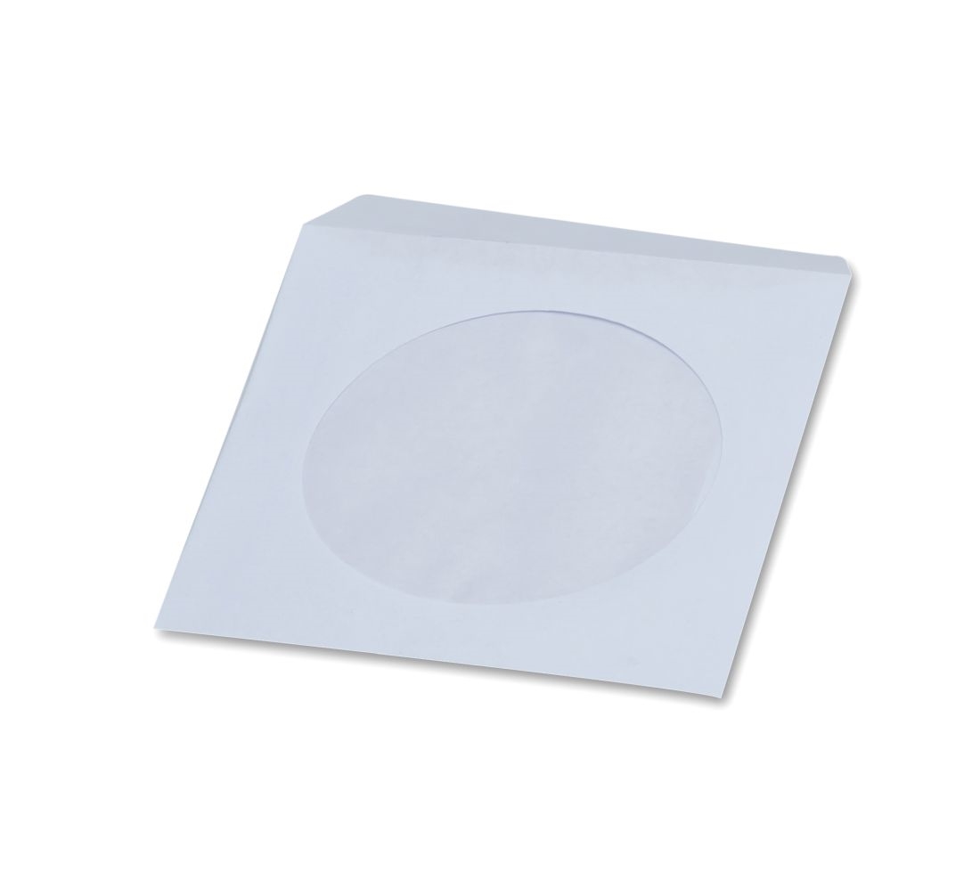 Koperty papierowe białe na płyty CD i DVD z oknem 125x125 mm 100 szt.