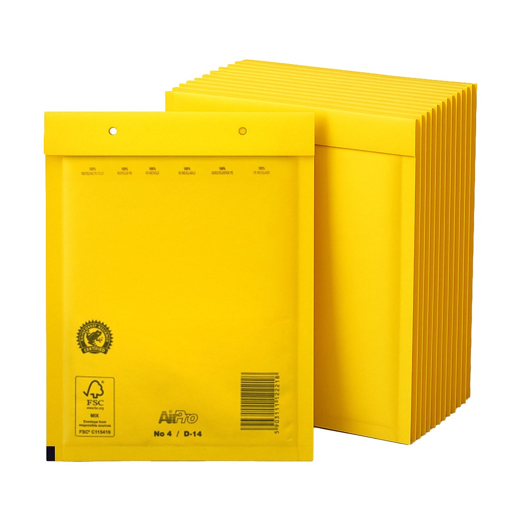 Koperty bąbelkowe ochronne D14 żółte samoklejące 200x275 mm 100 szt