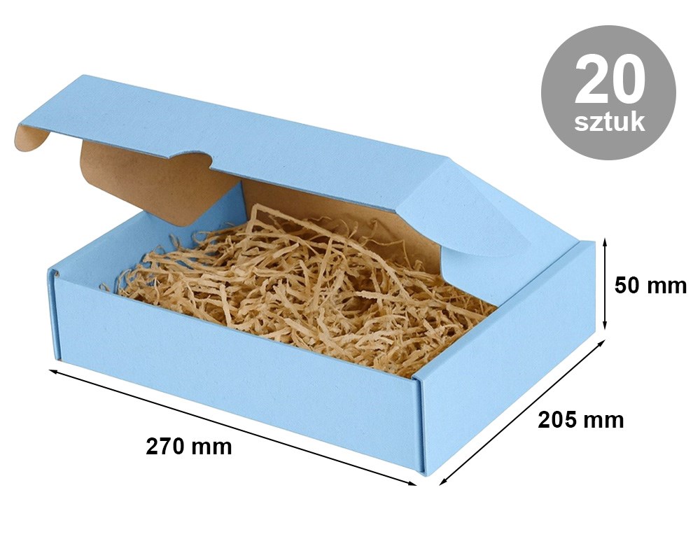 Karton fasonowy 270x205x50mm Niebieski Pudełko Wysyłkowe Ozdobne 20szt