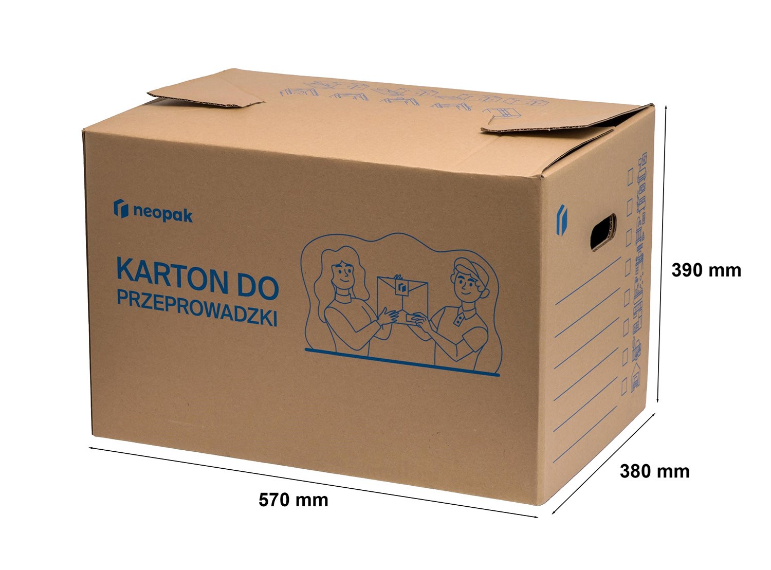 Mocny karton do przeprowadzki 570x380x390mm(zew) C500 z uchwytem