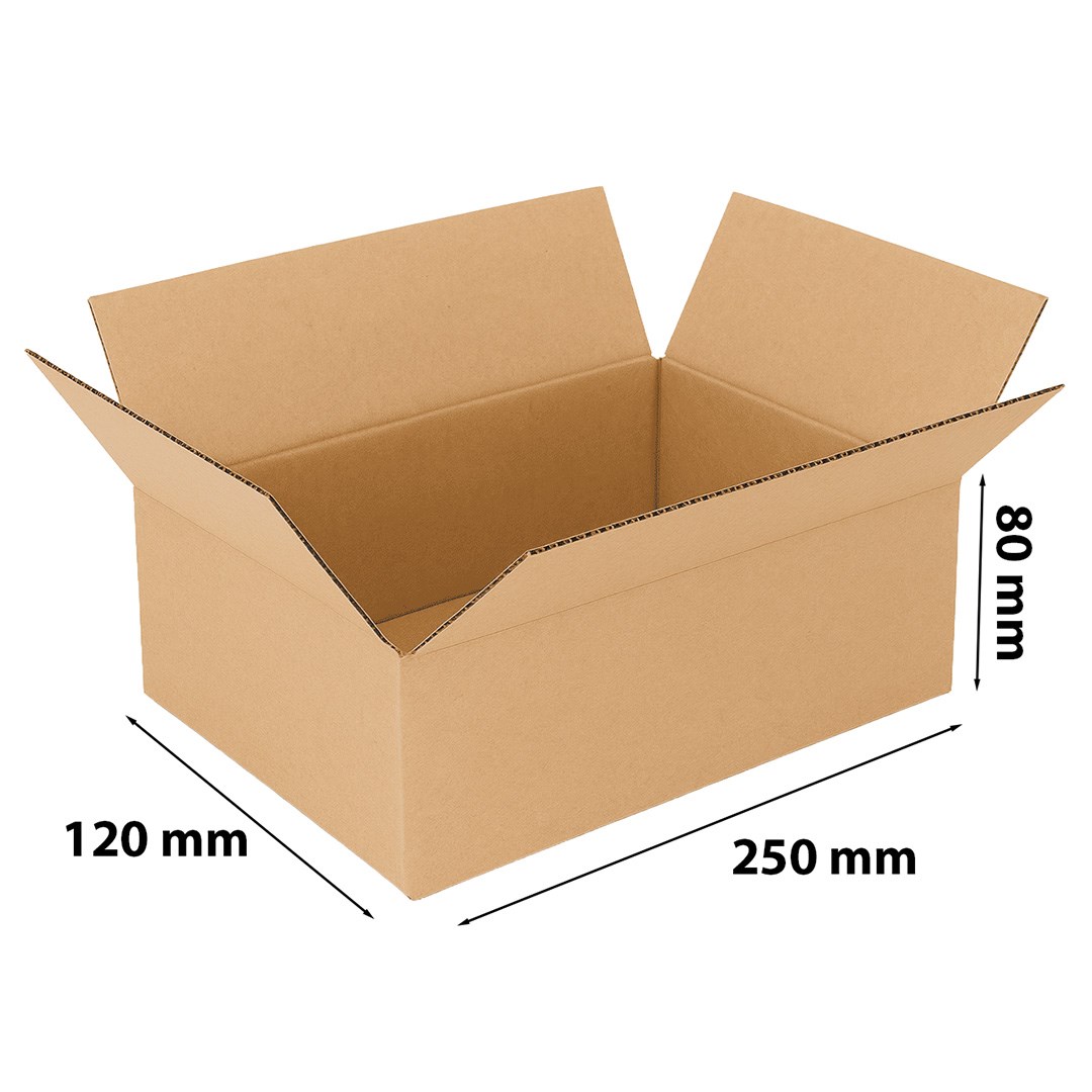Karton klapowy 250x120x80 mm, pudełko kartonowe brązowe 3-warstwowe