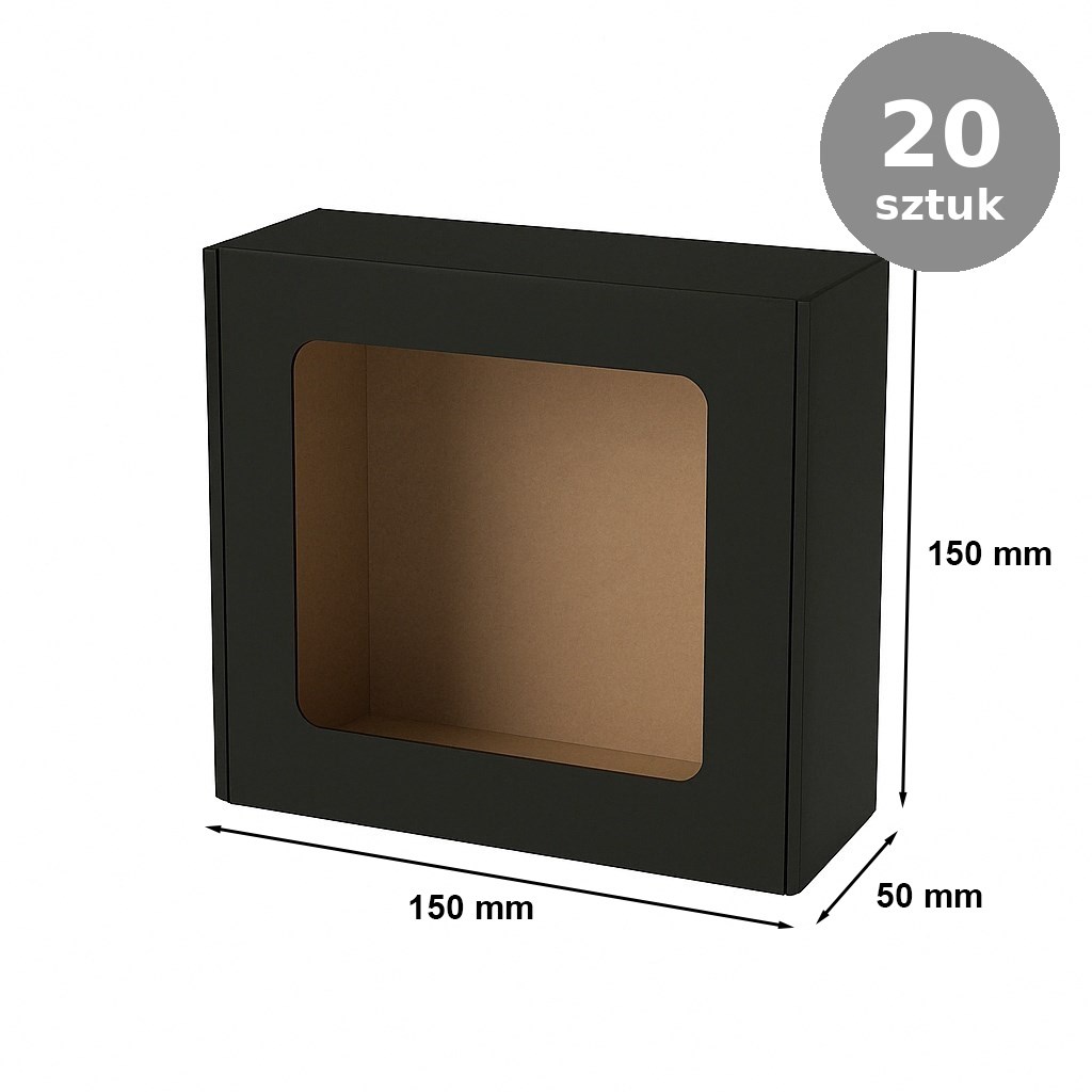 Pudełko prezentowe z okienkiem 150x150x50 mm czarne EKO 20 sztuk