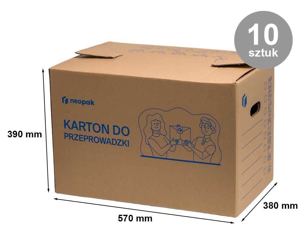 Mocny karton do przeprowadzki 570x380x390mm(zew) Z Uchwytem 10 sztuk