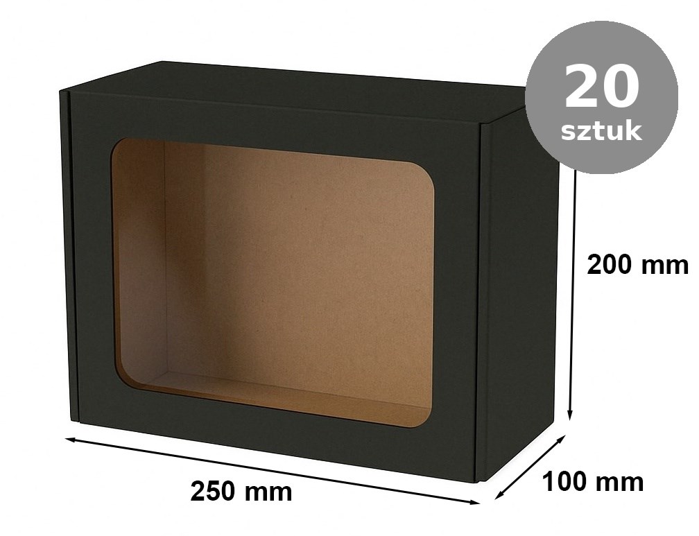Pudełko ozdobne EKO czarne z oknem 250x200x100mm 20 sztuk