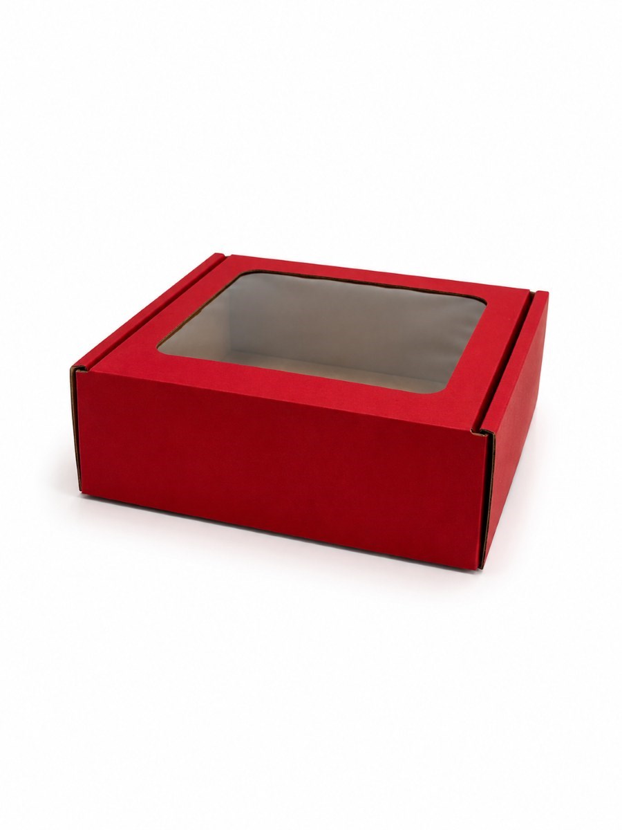 Pudełko Ozdobne EKO Z Okienkiem Czerwone 150x150x50mm Na Prezent